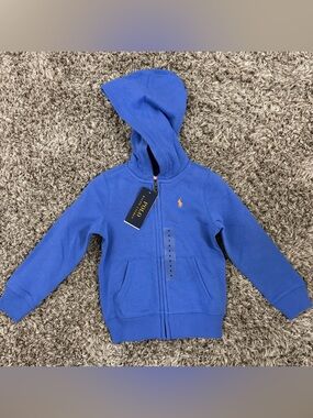 Polo by Ralph Lauren Royal Blue Kids Zip-Up Hoodie with Logo 4 T